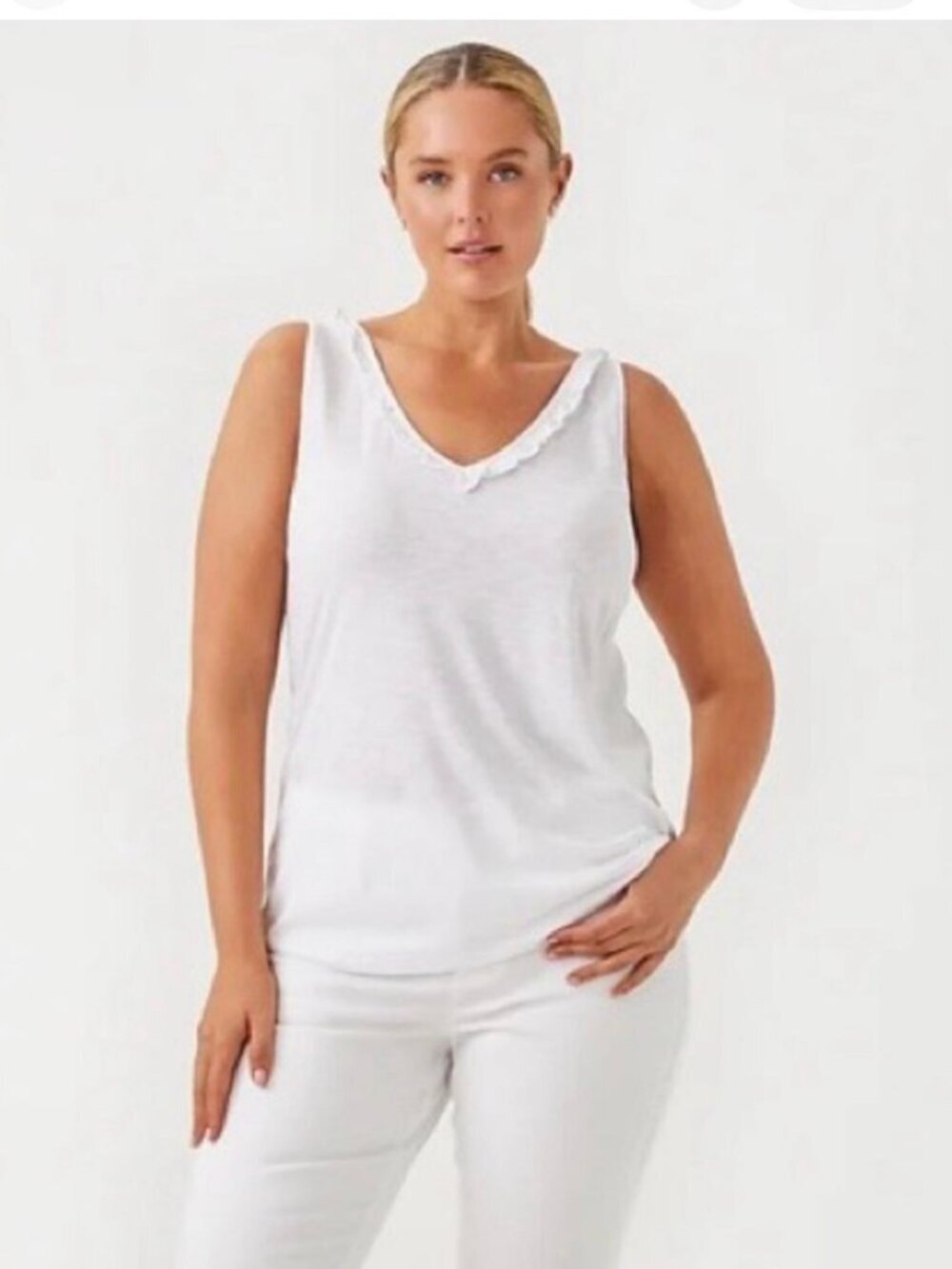 Lilly Pulitzer Gigi Ruffle Tank White Cotton Sleeveless Top Size L - Picture 2 of 9